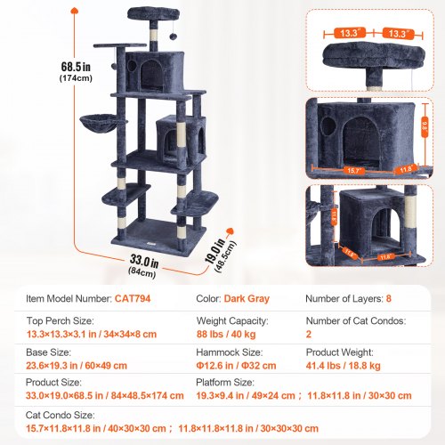 Cat Tree for Indoor Cats 685 Cat Tower with 2 Cat Condos Sisal
