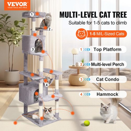 Cat Tree for Indoor Cats 72 Cat Tower with 2 Cat Condos Sisal Scratching