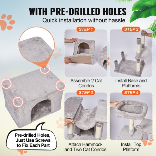 Cat Tree for Indoor Cats 72 Cat Tower with 2 Cat Condos Sisal Scratching