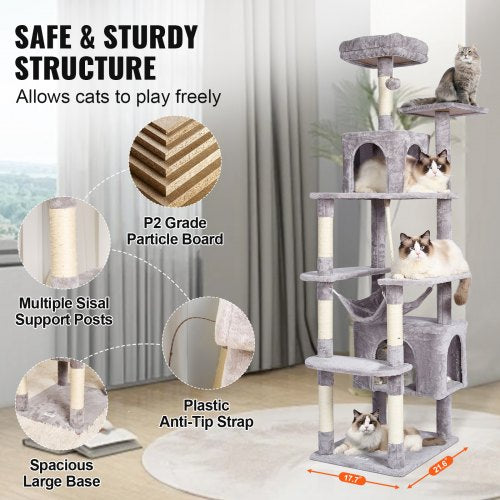 Cat Tree for Indoor Cats 72 Cat Tower with 2 Cat Condos Sisal Scratching