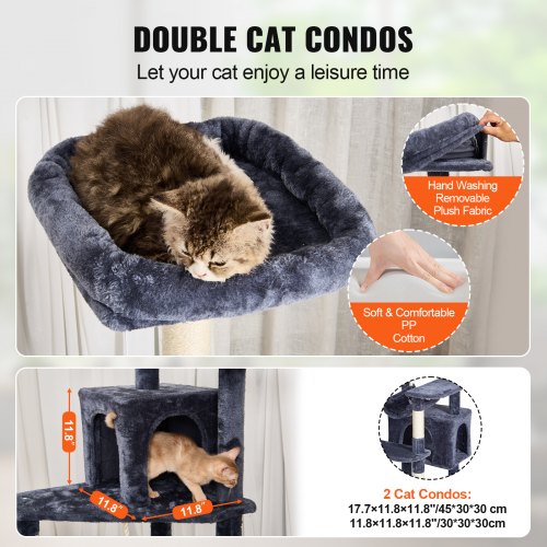 Cat Tree for Indoor Cats 72 Cat Tower with 2 Cat Condos Sisal Scratching