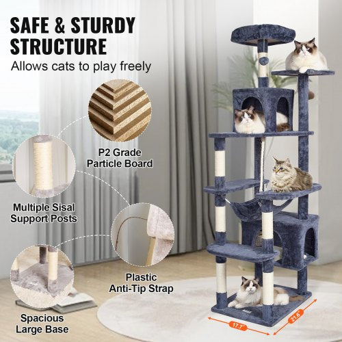 Cat Tree for Indoor Cats 72 Cat Tower with 2 Cat Condos Sisal Scratching