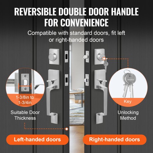 Double Door Handle Set Double Door Lock Set with Reversible Handle Lever