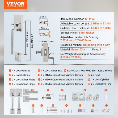 Double Door Handle Set Double Door Lock Set with Reversible Handle Lever