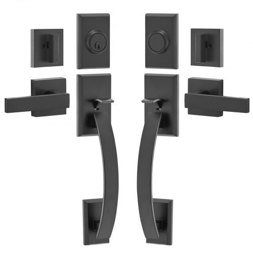 Double Door Handle Set Matte Black Arched Door Lever Double Front Door