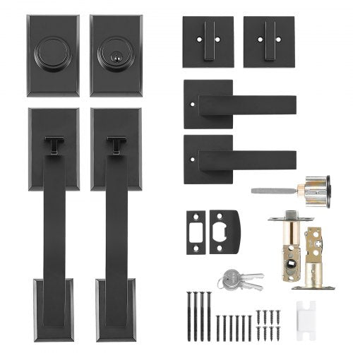 Double Door Handle Set Matte Black Arched Door Lever Double Front Door