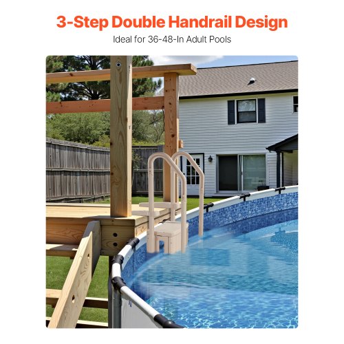 Swimming Pool Ladder 3Step Double Handrails Stairs with Nonslip Heavy