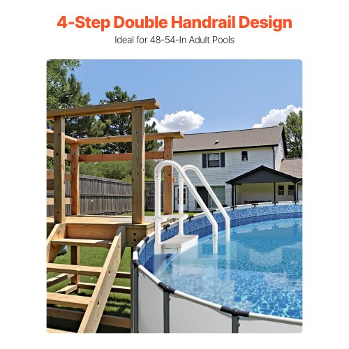 Swimming Pool Ladder 4Step Double Handrails Stairs With Nonslip Heavy Duty
