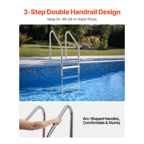 Swimming Pool Ladder 3Step Double Handrails Stairs with Nonslip Heavy