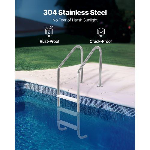 Swimming Pool Ladder 3Step Double Handrails Stairs with Nonslip Heavy