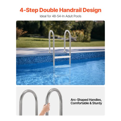 Swimming Pool Ladder 4Step Double Handrails Stairs with Nonslip Heavy