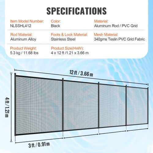 Pool Fence 4 x 12 FT Pool Fences for Inground Pools Removable Child Safety