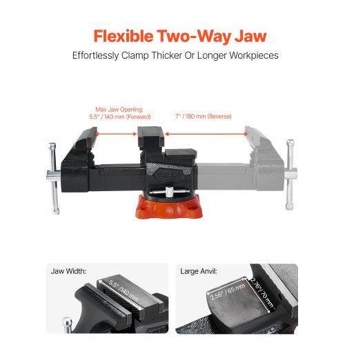 Bench Vise 55 Jaw Width 55 Max Jaw Opening Multipurpose Vise with 360°