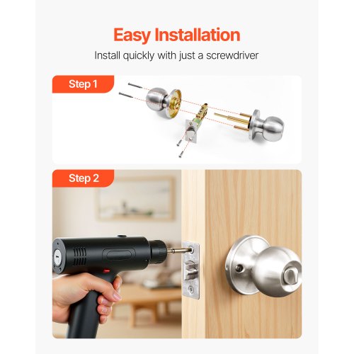Keyed Entry Door Knob Satin Nickel With Round Ball Exterior Thumb Turn Lock