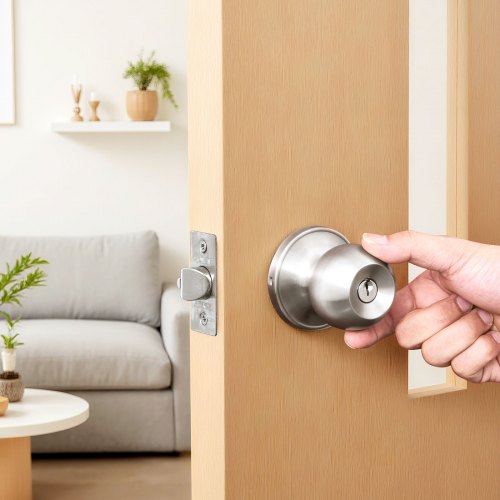 Keyed Entry Door Knob Satin Nickel With Round Ball Exterior Thumb Turn Lock