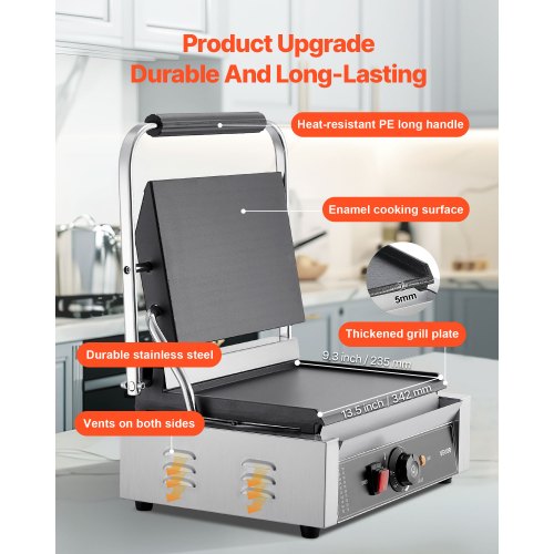 Commercial Panini Grill 1800W Electric Sandwich Maker Stainless Steel 40 8