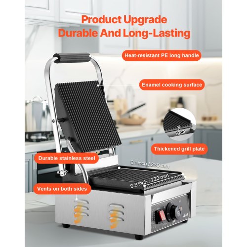 Commercial Panini Grill 1800W Electric Sandwich Panini Maker Stainless