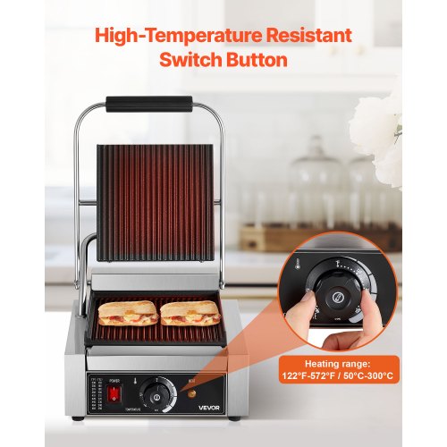 Commercial Panini Grill 1800W Electric Sandwich Panini Maker Stainless