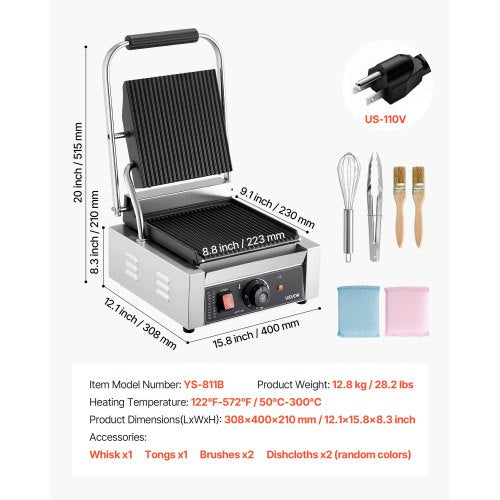 Commercial Panini Grill 1800W Electric Sandwich Panini Maker Stainless