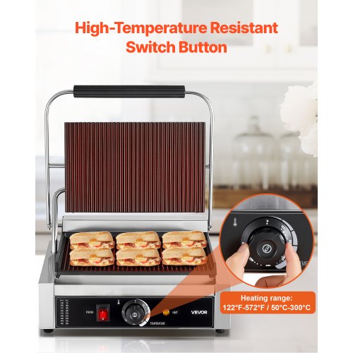 Commercial Panini Grill 1800W Electric Sandwich Maker Stainless Steel