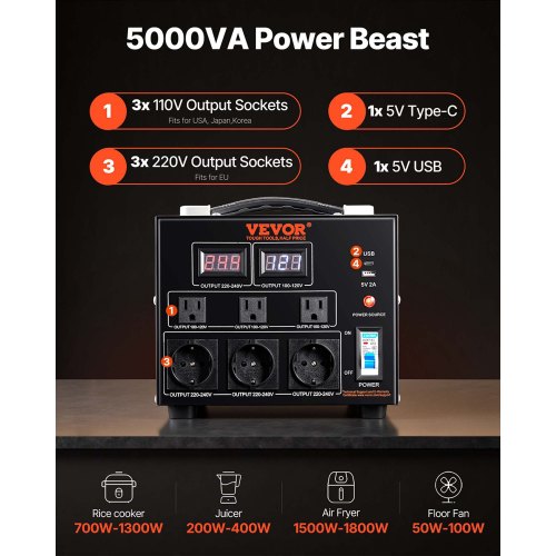 Voltage Converter Transformer 5000W Heavy Duty Step UpDown Transformer
