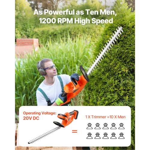 Electric Hedge Trimmer 1200 RPM Cordless Hedge Trimmer for Low Branch 20V