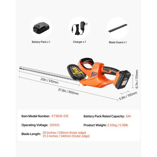 Electric Hedge Trimmer 1200 RPM Cordless Hedge Trimmer for Low Branch 20V