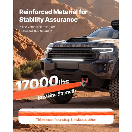 Atv Tow Strap With Hooks 2Inch X 20Foot 17000 Lbs Capacity Durable Recovery
