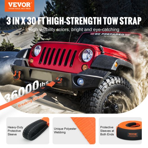 Heavy Duty Tow Strap Recovery Kit 3 x 30 ft MBS36000 lbs Tree Saver