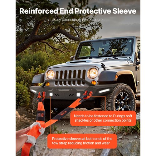 Recovery Tow Strap 3 Inches 8 Feet 36000 Lbs Break Strength Triple Reinforced
