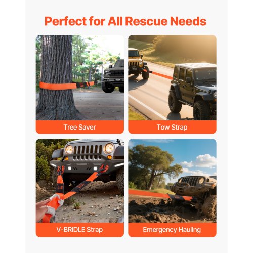 Recovery Tow Strap 3 Inches 8 Feet 36000 Lbs Break Strength Triple Reinforced
