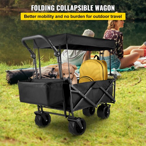 Extra Large Collapsible Garden Cart with Removable Canopy Folding Wagon