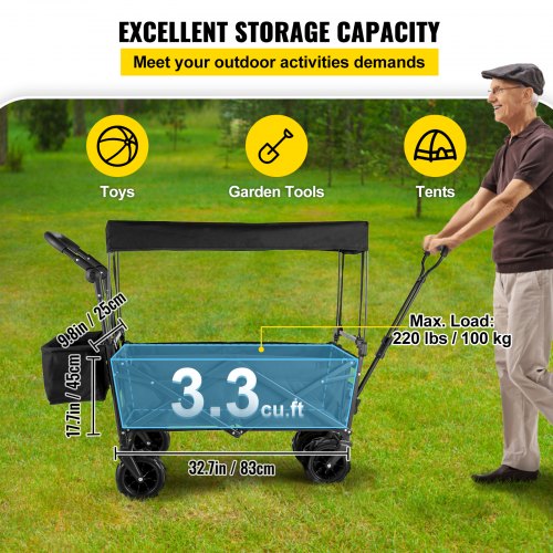 Extra Large Collapsible Garden Cart with Removable Canopy Folding Wagon