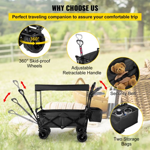 Extra Large Collapsible Garden Cart with Removable Canopy Folding Wagon