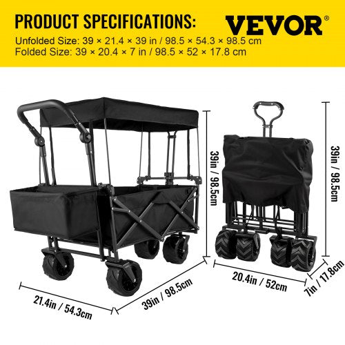 Extra Large Collapsible Garden Cart with Removable Canopy Folding Wagon