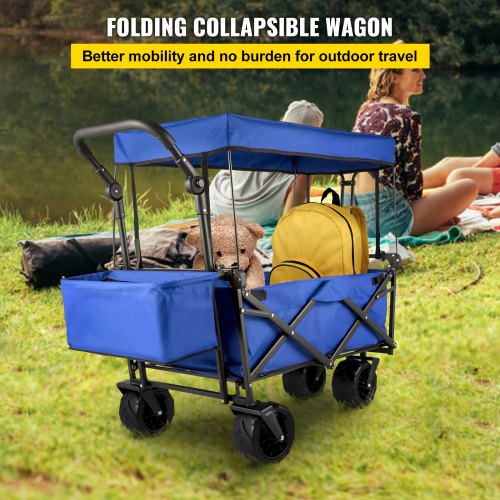 Extra Large Collapsible Garden Cart with Removable Canopy Folding Wagon