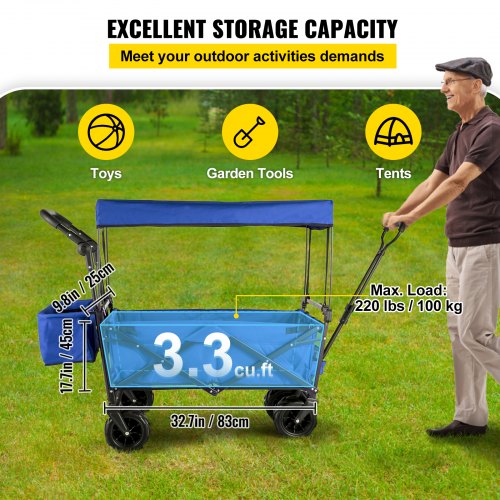Extra Large Collapsible Garden Cart with Removable Canopy Folding Wagon