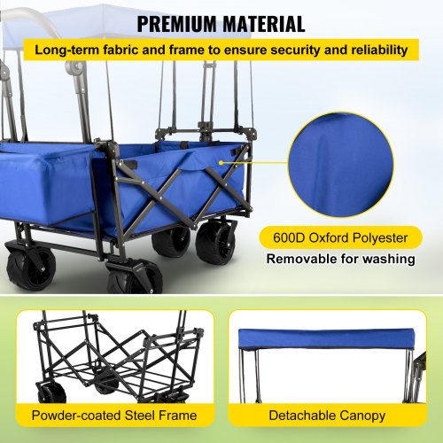Extra Large Collapsible Garden Cart with Removable Canopy Folding Wagon