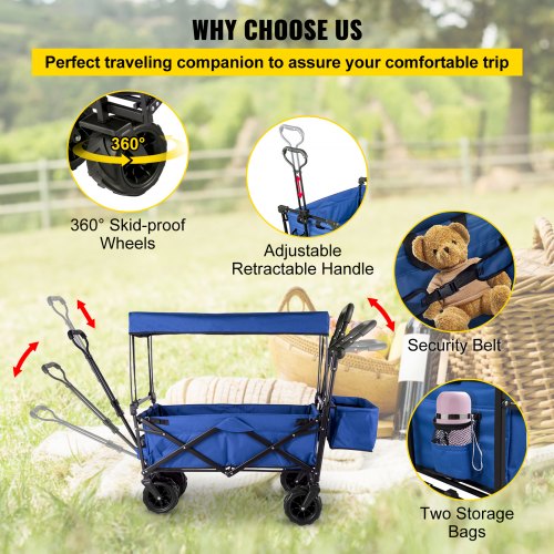 Extra Large Collapsible Garden Cart with Removable Canopy Folding Wagon