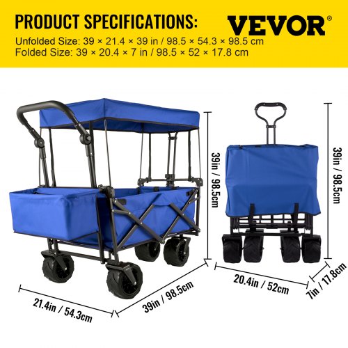 Extra Large Collapsible Garden Cart with Removable Canopy Folding Wagon