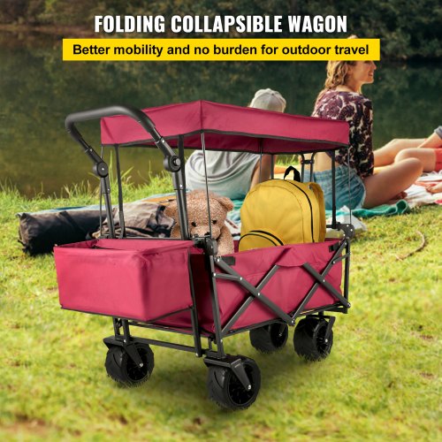 Extra Large Collapsible Garden Cart with Removable Canopy Folding Wagon