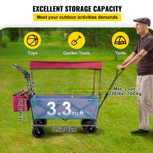 Extra Large Collapsible Garden Cart with Removable Canopy Folding Wagon