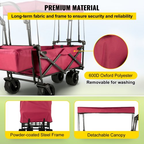Extra Large Collapsible Garden Cart with Removable Canopy Folding Wagon