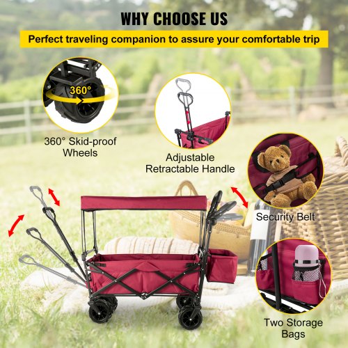 Extra Large Collapsible Garden Cart with Removable Canopy Folding Wagon