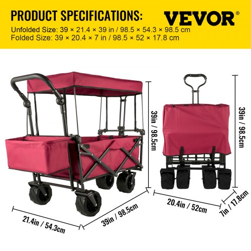 Extra Large Collapsible Garden Cart with Removable Canopy Folding Wagon