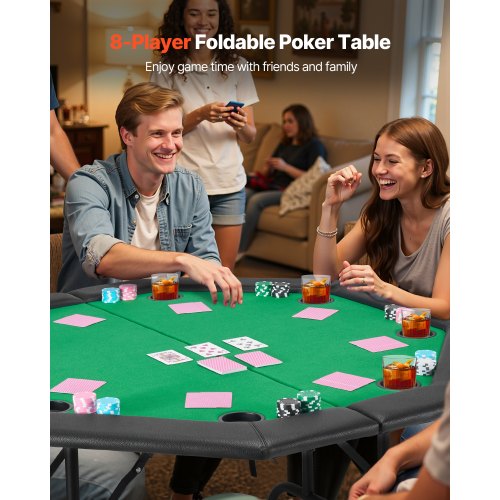 Foldable Poker Table 8 Player 48 In Folding Casino Leisure With Padded Rails