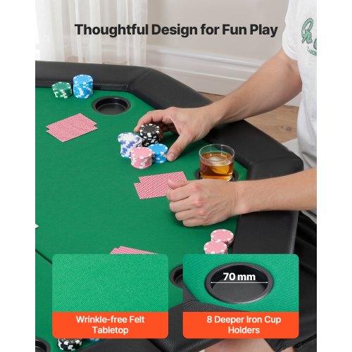 Foldable Poker Table 8 Player 48 In Folding Casino Leisure With Padded Rails