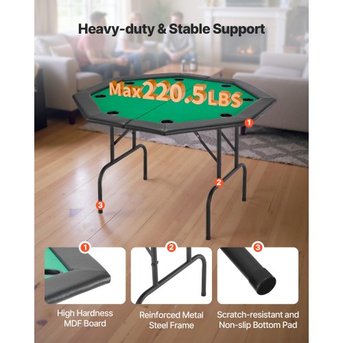 Foldable Poker Table 8 Player 48 In Folding Casino Leisure With Padded Rails