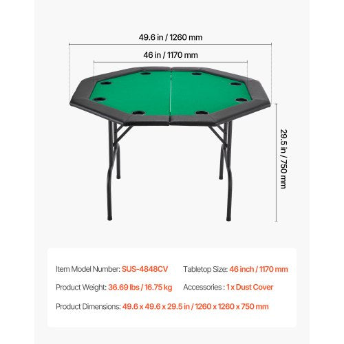 Foldable Poker Table 8 Player 48 In Folding Casino Leisure With Padded Rails