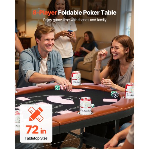 Foldable Poker Table 8 Player 72 In Folding Casino Leisure With Padded Rails